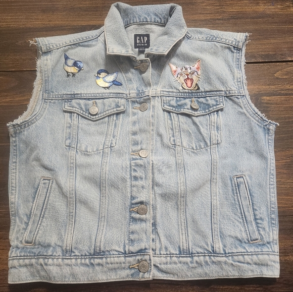 GAP Jackets & Blazers - Gap Distressed Denim Jean Vest with  Patches small